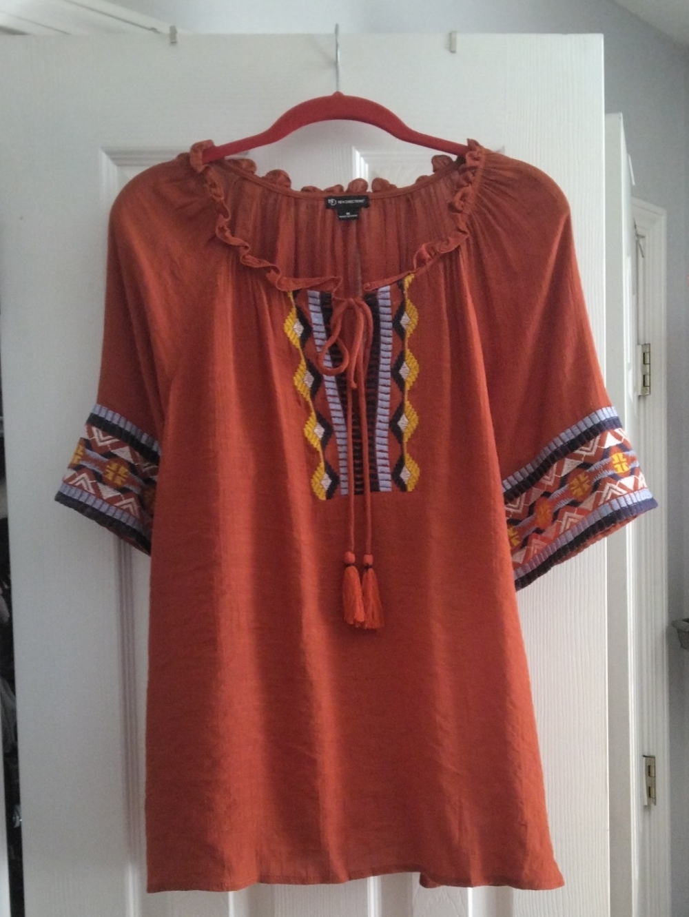 new directions Rust Embroidered Peasant Tunic